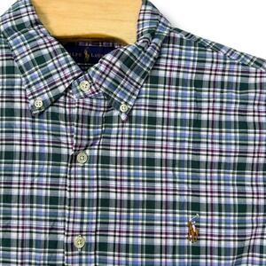 Ralph Lauren Slim Fit Shirt Mens XL Madras Plaid Flesh Pony Logo Preppy Y2K